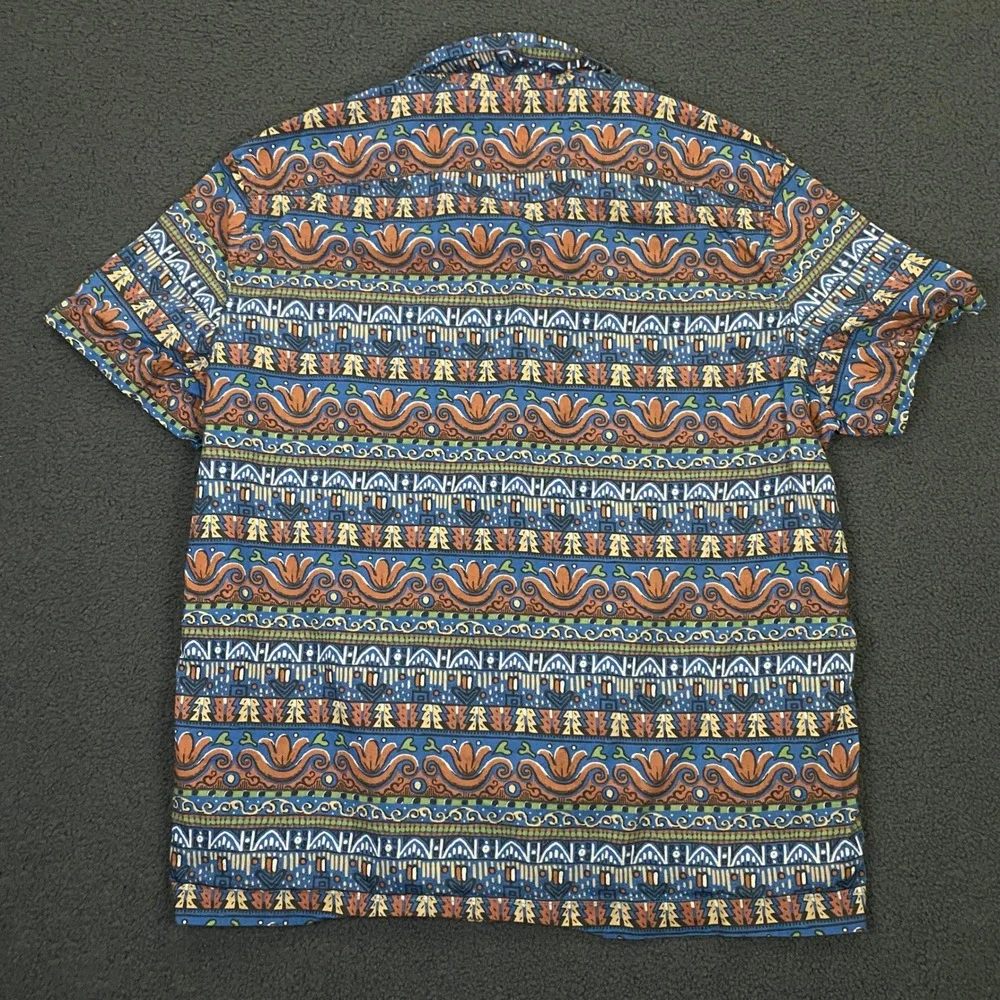 J. Crew Shirt Mens Large Blue Hawaiian Tribal Batik Print Camp Loop Collar